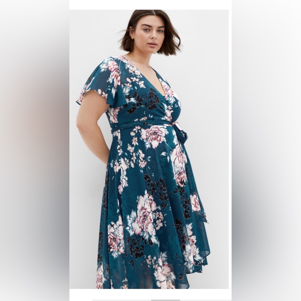 Floral Jade  Blossom Wrap Midi Dress with Belt size 20 🌸 BRB SL 5 - Picture 2 of 9